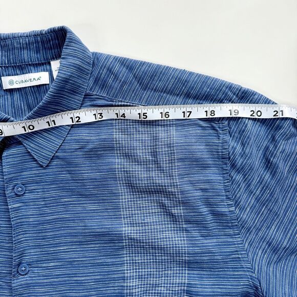 NWOT CUBAVERA Federal Blue Cotton Blend Striped Short Sleeve Button Down Shirt L - Picture 9 of 13